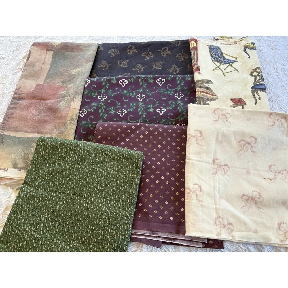Vintage Fabric Bundle Lot Quilt Upholstery Panel Kids Holidays Silk Mixed 10 lbs